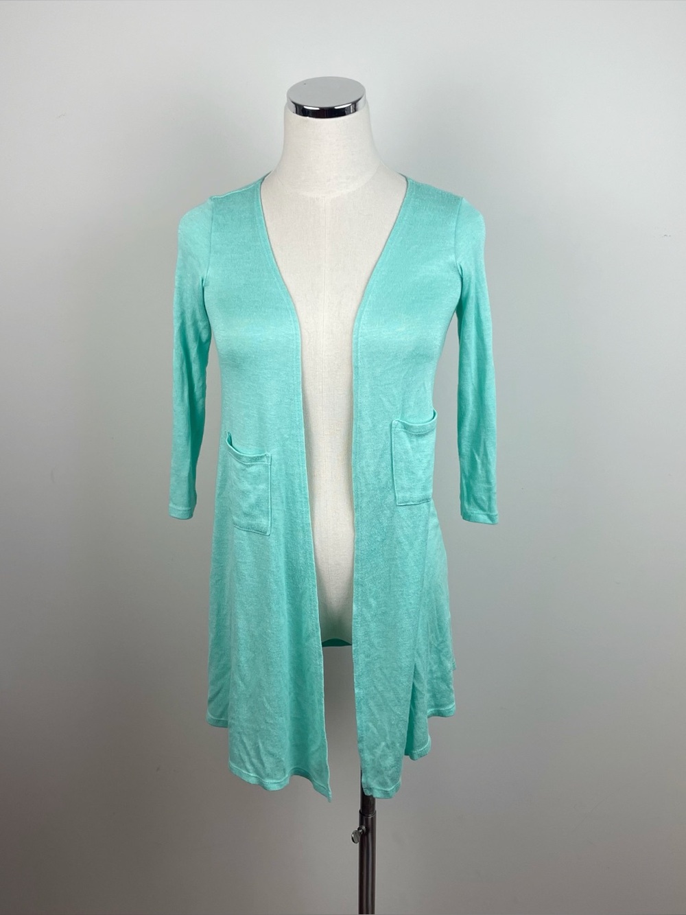 LuLaRoe Light Blue Knit Open Front Cardigan Sweater With Pockets Women Size 10